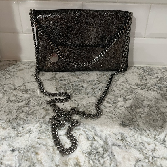 Stella McCartney mini Falabella crossbody or clutch shiny black and silver bag - Picture 2 of 7